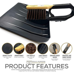 Newman and Cole Large Garden Dustpan Scoop Shovel Head with Stiff Outdoor Brush