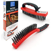 Wire Brush Set with Rubber Grip Handles | Heavy Duty Steel Brushes