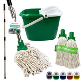Green Mop Bucket Set with 2 Cotton Mop Heads & Handle
