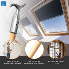 4ft Chrome Window Pole with Wooden Handle for High Windows