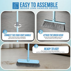 Indoor Sweeping Broom – Soft Bristle Floor Brush Duck Egg or Lilac