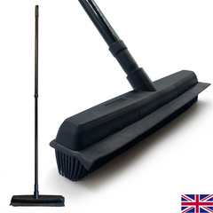 Rubber Broom with Extending Handle for Pet Hair & Squeegee