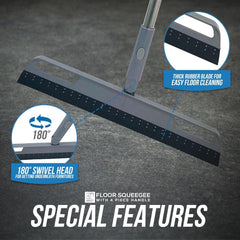 Floor Squeegee with Long Handle & Rotatable Head