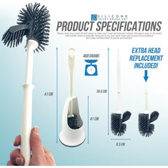Silicone Toilet Brush Set with Spare Head & Rim Cleaner