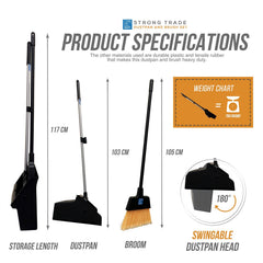 Trade Long Handled Dustpan and Brush Set | Stiff Bristle Heavy Duty