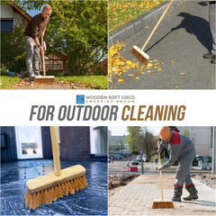 10" Soft Coco Broom with Wooden Handle – Outdoor Sweeping Brush