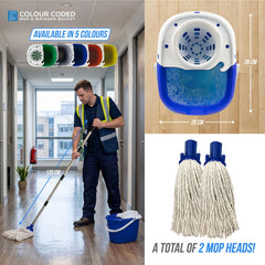Blue Mop Bucket Set with 2 Cotton Mop Heads & Handle