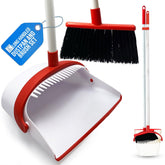 White & Red Long Handled Dustpan and Brush Set
