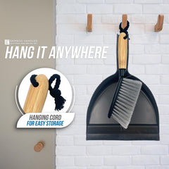 Black Dustpan and Brush Set | Bamboo Handle Sweeping Set