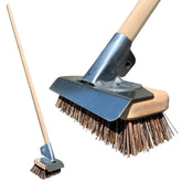 Heavy Duty Deck Scrub with Metal Scraper & Wooden Handle