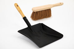 Black Metal Coal Shovel with Wooden Handle & Soft Coco Brush