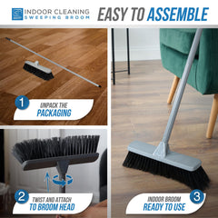 Silver Indoor Stiff Sweeping Brush Head and Handle Kitchen Broom Floor Sweeper