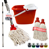 Red Mop Bucket Set with 2 Cotton Mop Heads & Handle