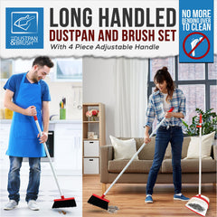 White & Red Long Handled Dustpan and Brush Set