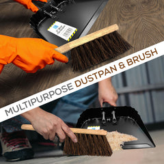 12" Metal Dustpan and Brush Set | Stiff Bassine Heavy Duty Sweeper