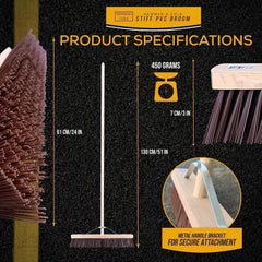 24" Newman & Cole Stiff PVC Broom with Metal Stay & Wooden Handle