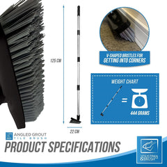 Angled Grout Floor Scrubbing Brush with Stainless Steel Handle