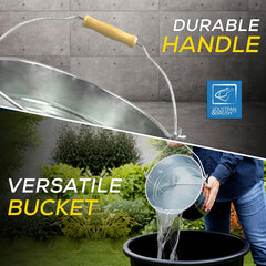 15 Litre Galvanised Steel Metal Bucket with Wooden Handle