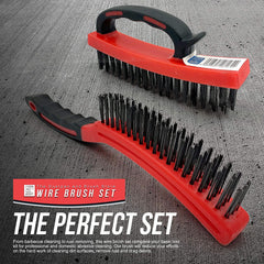 Wire Brush Set with Rubber Grip Handles | Heavy Duty Steel Brushes