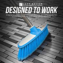 Blue & White Indoor Broom with 4 Piece Stainless Steel Handle