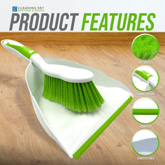Deluxe Dustpan and Brush Set Green | Soft Grip Hand Brush