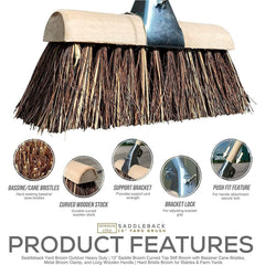13" Newman & Cole Saddleback Yard Broom | Bass & Cane Stiff Outdoor Brush