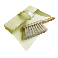 Cream Metal Hooded Dustpan & Soft Bristle Wooden Brush Set