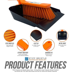 Metal Dustpan and Brush Set with Stiff PVC Synthetic Brush
