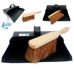 Metal Hooded Dustpan and Brush Set with Soft Coco Brush