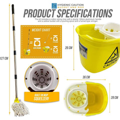 Yellow & White Caution Mop Bucket and Mop Set | 12L