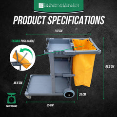 3 Tier Janitor Cleaning Cart Trolley with Waste Bag