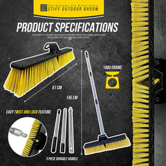 24" Heavy Duty Yard Broom with Long Metal Handle