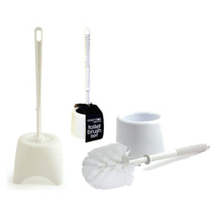 White Plastic Toilet Brush and Holder Set
