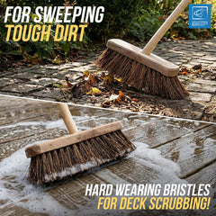 10" Stiff Bassine Broom with Wooden Handle – Outdoor Yard Brush