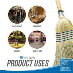 Traditional American Corn Broom Natural Outdoor Sweeping Brush