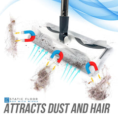 Static Floor Cleaning Mop with 10 Dry Wipes & Swivel Head