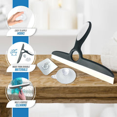 Deluxe Grey Shower Squeegee for Shower Screens with Wall Hooks