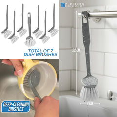 Round Dish Brushes Pack of 7 | Washing Up Brushes with Scraper