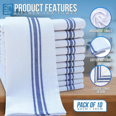 Blue & White Caterers Tea Towels Pack of 10 | Cotton Kitchen Towels