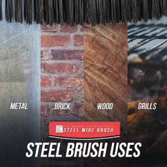Heavy Duty Wire Brush with Plastic Handle | 4 Row Metal Bristle Brush