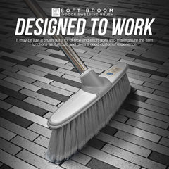 Grey & White Indoor Broom with 4 Piece Handle