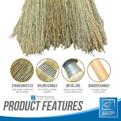 Traditional American Corn Broom Natural Outdoor Sweeping Brush