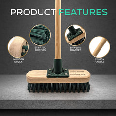 9" Stiff PVC Deck Scrub Floor Scrubbing Brush and 4ft Wooden Handle