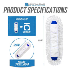 24" Flat Floor Mop Dustbeater Refill | Replacement Head