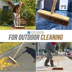 18" Stiff Natural Bassine Yard Broom with Wooden Handle