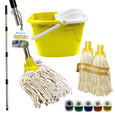 Yellow Mop Bucket Set with 2 Cotton Mop Heads & Handle