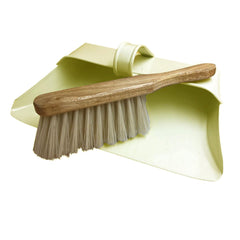 Cream Metal Hooded Dustpan & Soft Bristle Wooden Brush Set