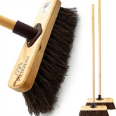 10" Stiff Bassine Brooms with Wooden Handles - Pack of 2