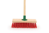 12" Stiff PVC Outdoor Broom with Handle | Red Garden Sweeping Brush