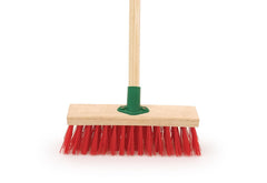 12" Stiff PVC Outdoor Broom with Handle | Red Garden Sweeping Brush